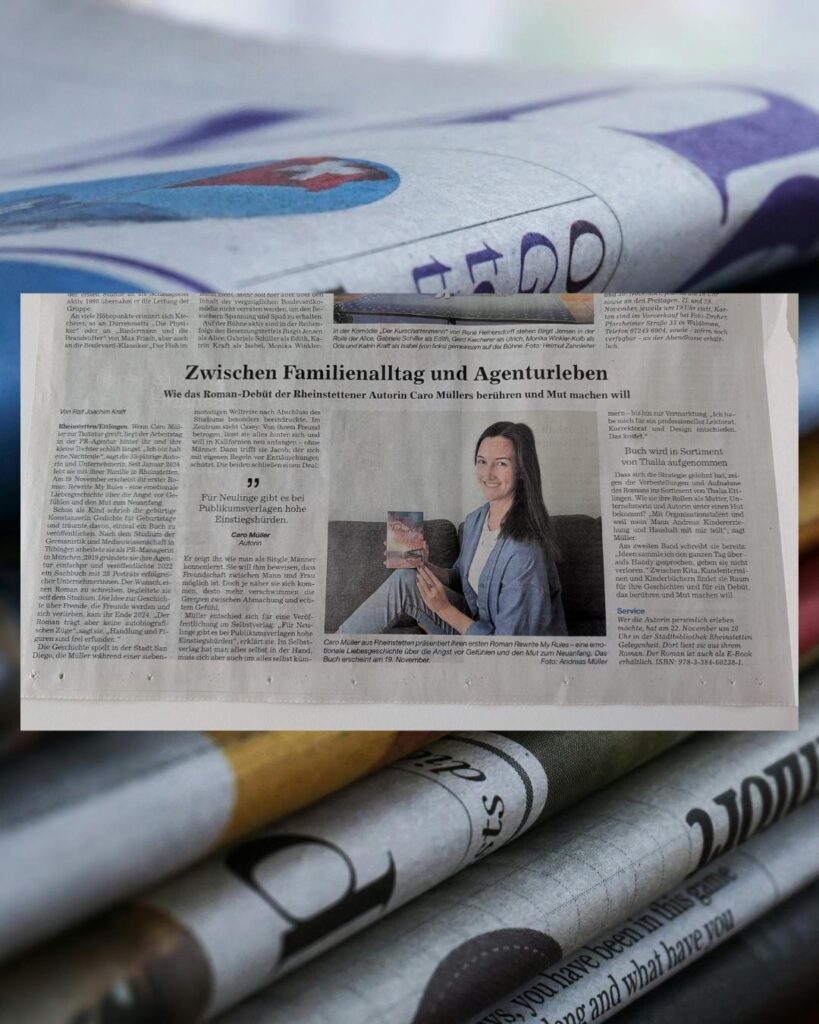 Presseartikel in den Badischen Neuesten Nachrichten über den Roman „Rewrite My Rules“