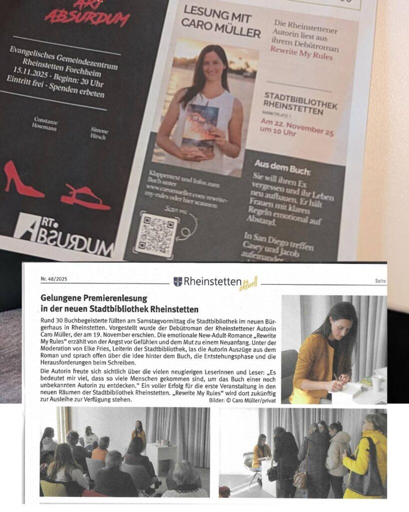 Artikel zur Lesung in Rheinstetten Aktuell über den Roman „Rewrite My Rules“